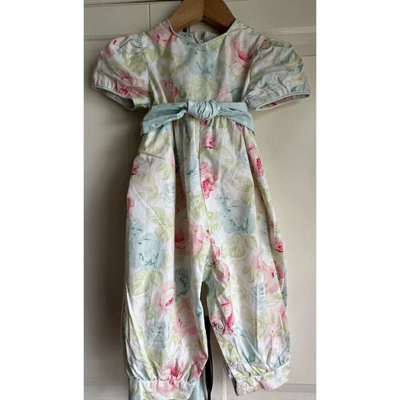 Hartstrings Baby Floral Romper‎ Girls 12 Month Pink Green Cotton Easter Spring - Picture 5 of 9